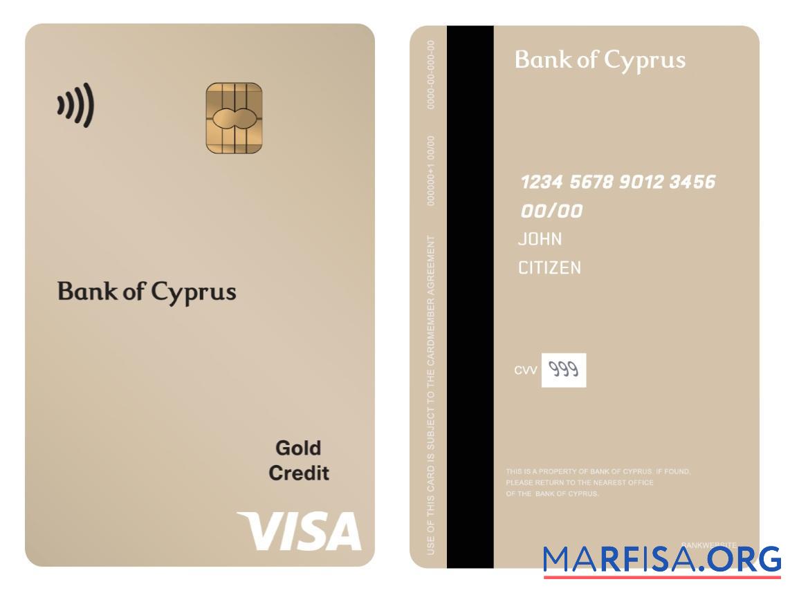 Blank Cyprus Bank of Cyprus visa gold credit vertical card real example
